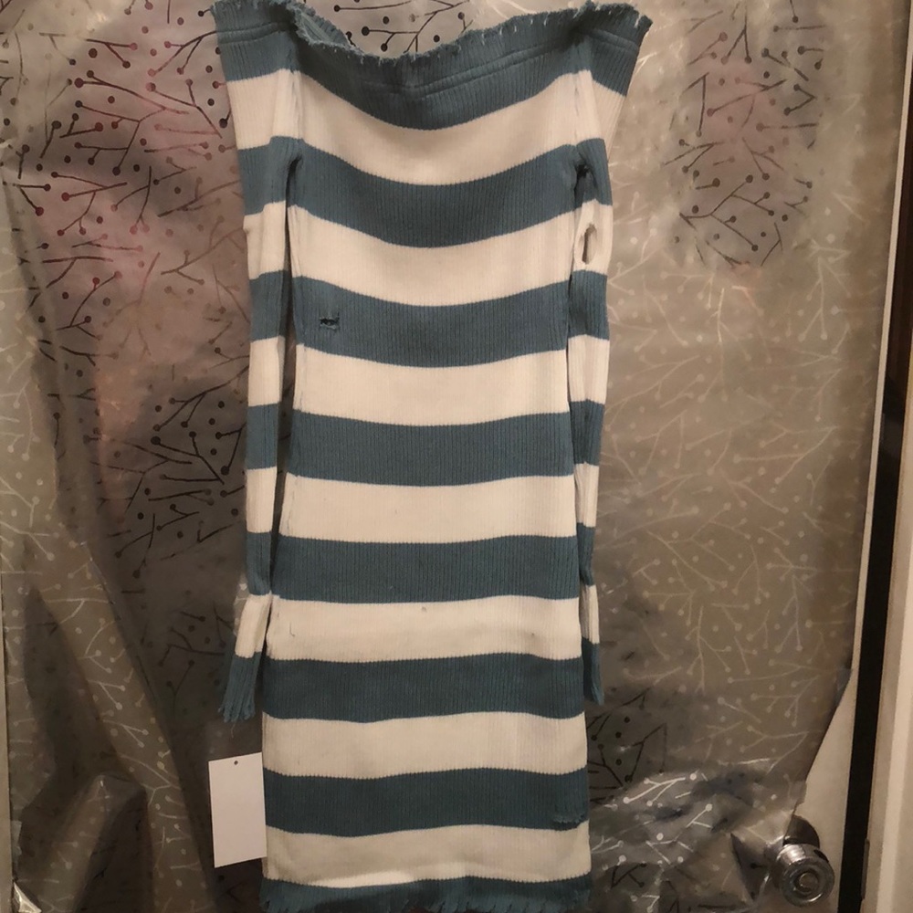 Distressed teal and white bodycon dress
